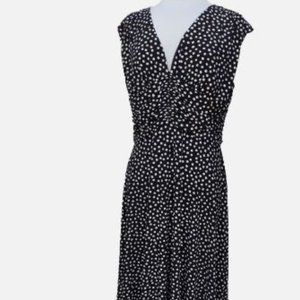 Jones New York Womens 16 Dress Black White Polka Dot V-Neck Cocktail Evening